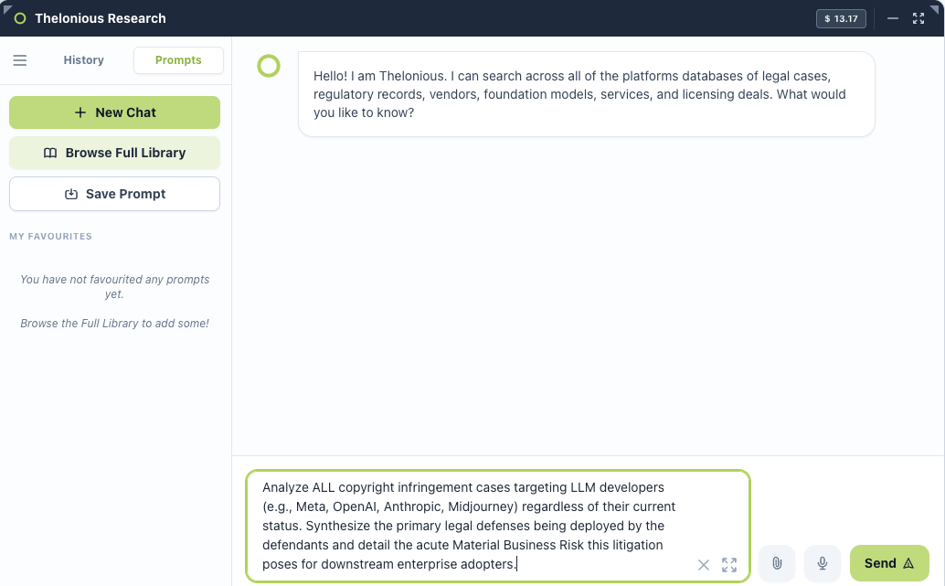 Thelonious Research chat interface